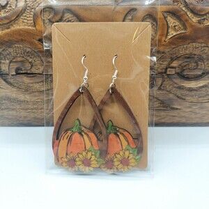 Wooden Pumpkin Earrings Fall Earrings Sunflowers
